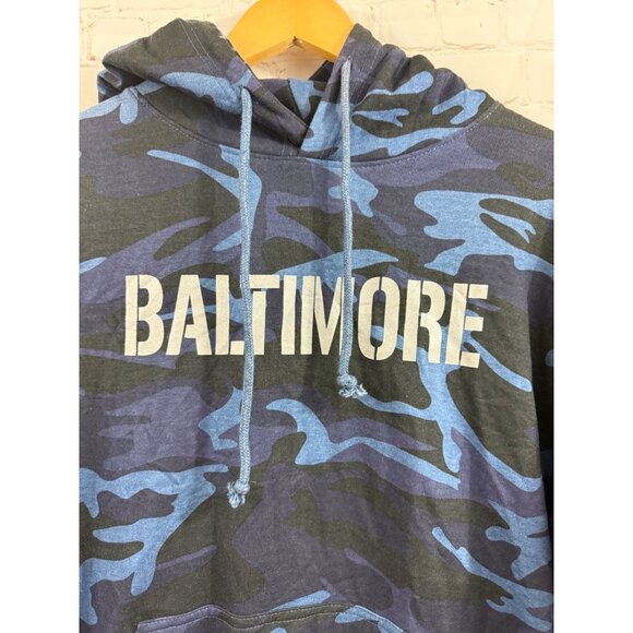 Pop Surf Baltimore Hoodie Mens Size Medium Blue Black Camo Race Stripe Sleeve - Picture 4 of 10